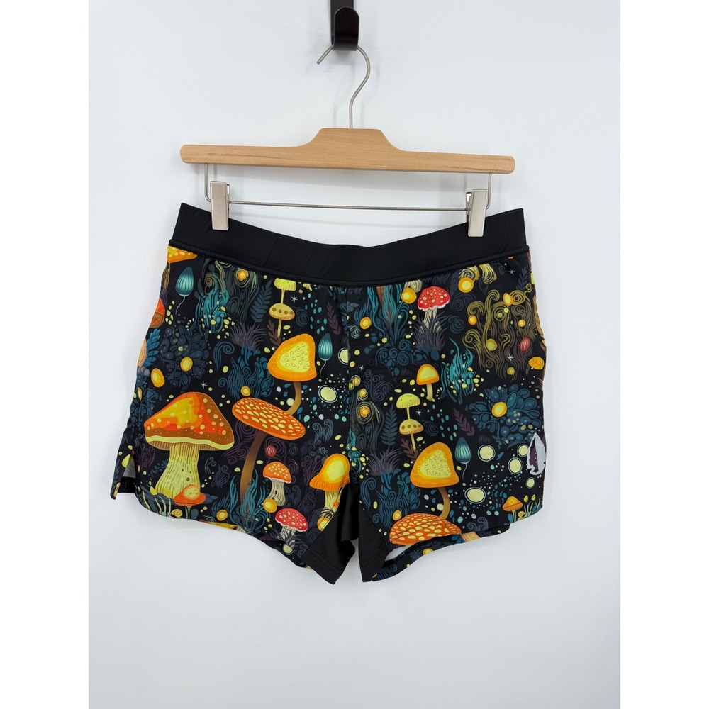 Tachuntfish Mushroom Print Athletic Shorts Mens Large Black Psychedelic Gym